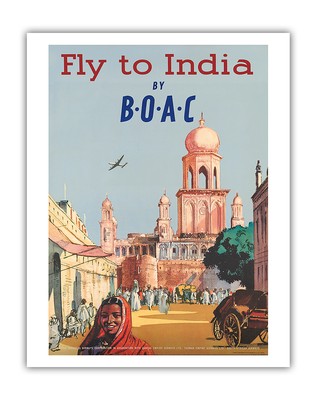Fly to India - British Overseas Airways Corporation - Vintage Travel Poster 1955