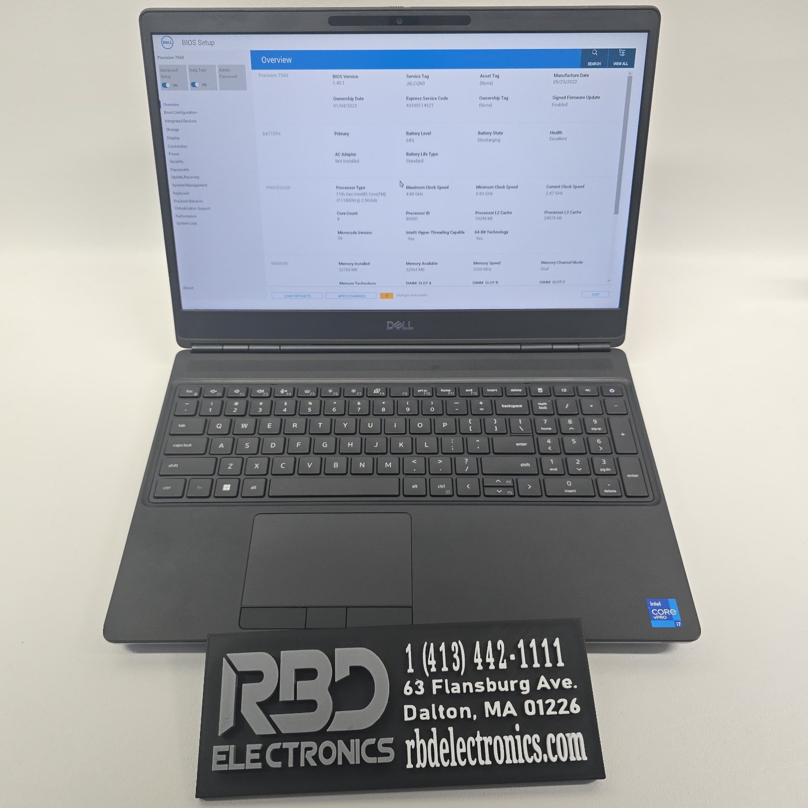 Dell Precision 7560, 15.6-Inch Laptop, with I7-11850H, No OS