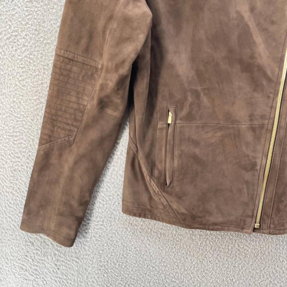 Chaqueta Athleta Gamuza Moto Helena Mujer Mediana Marrón Oscuro Cuero Taupe Foto 4 de 4