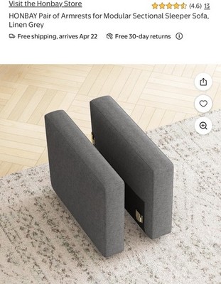HONBAY Armrests for Modular Sectional Sofa Linen Grey Linen 31.9x5.1x22in