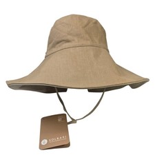 Solbari UPF 50+ Sun Hat Wide Brim Neck Flap Ponytail Hole Beige Linen Blend NWT