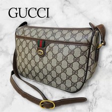 GUCCI Sherry Line Shoulder Bag Crossbody GG Vintage Beige Brown PVC Leather Used