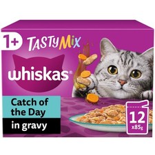 48 x 85g Whiskas 1+ Catch of the Day Adult Wet Cat Food Pouches in Gravy 5.39 per kilo