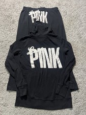 Y2k Victoria Secret Sweat Suit Hoodie Jacket Pants Set Zip Front LOVE PINK Dog