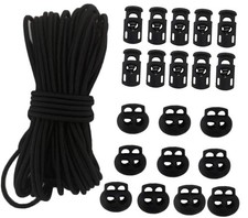 20pcs Plastic Cord Locks with 1/8-Inch 50ft Elastic Cord Heavy Stretch Round