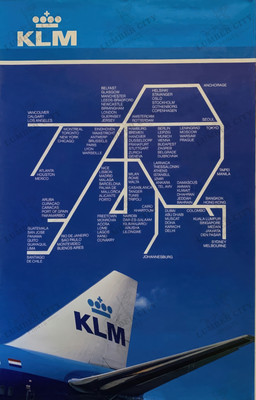 KLM Route Map 1990 Vintage Travel Poster Dutch Aviation Wall Art Print