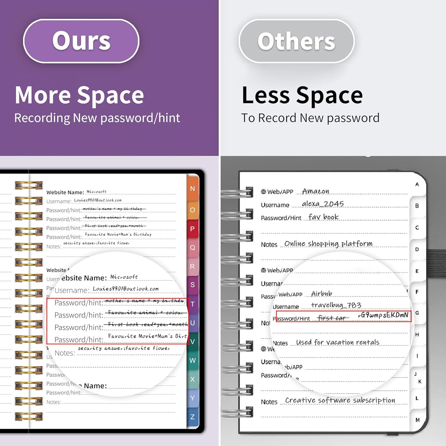 Spiral Password Book with Alphabetical Tabs – 4" X 5.5" Small Password Keeper Bo