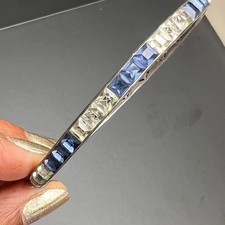 Vintage Art Deco Sterling Silver Channel Sapphire Clear Paste hinged Bangle Bra