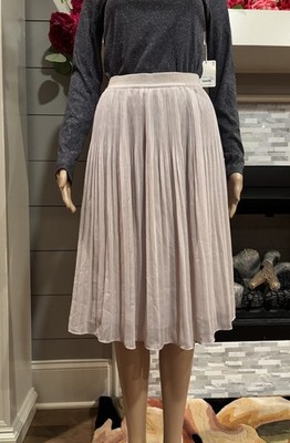 H&M Champagne Pleated Sparkle Midi Skirt Sz 4