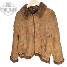Vintage B-3 Aviator Bomber Jacket Brown Sheepskin Shearling Leather Flight