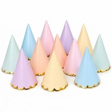 24pcs Pastel Party Cone Hats with Gold Rim for Birthday Celebration