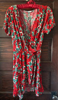 ZARA BASIC Z1975 Dress Red Green Floral Wrap Size M Viscose Spring Summer