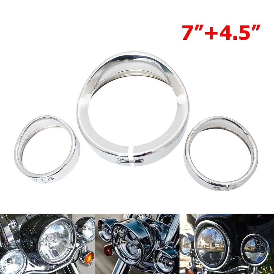 Cromo 7" Faro Luz 4.5" Lámpara Antiniebla Borde Anillo Bisel Visera Cubierta Para Harley Foto 2 de 4