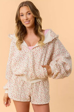 Blogilates Marshmallow Hoodie, XS, Cream Floral, Hooded Sweatshirt