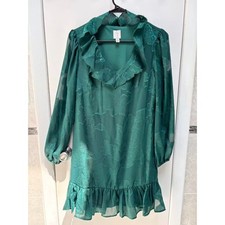 Joie Emerald Green Floral Burnout Mini Dress Small S/P Petite Silk Blend Short