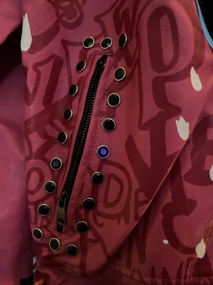 R3bel 朋克骷髅骑手人造皮革摩托车夹克 M 码黑色和粉红色时尚 — 第 4/4 张图片