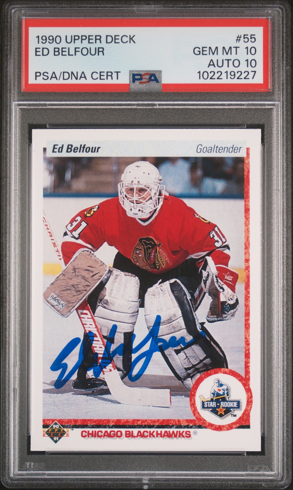 1990 UD #55 ED BELFOUR ROOKIE RC PSA 10 DNA AUTO 10