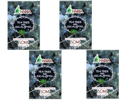 Harba Bath Soap, Brightening & Refreshing, Tee Tree & Eucalyptus, 5 OZ - 4 Pack