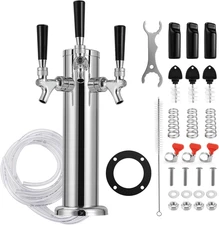 3 Tap Kegerator Tower Beer Tap Tower, Stainless Core Beer Faucet Dispenser with 