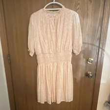 Nine West Women’s XL Pink A-Line Round Neck Smocked Knee Length Dress