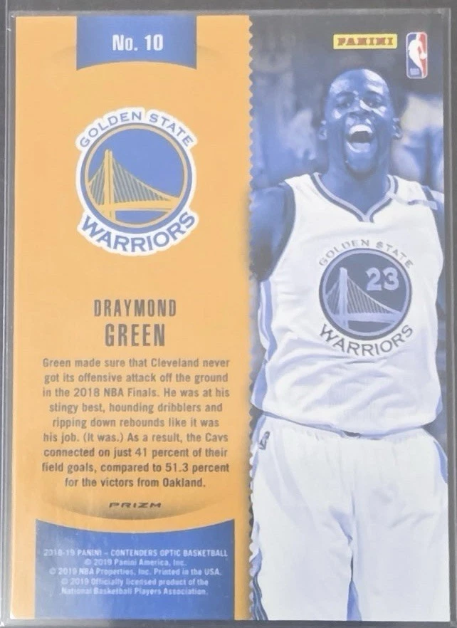 2018 Contenders Optic Winning Tickets Prizms Blue Cracked Ice Draymond Green #10 - Image 2 of 2