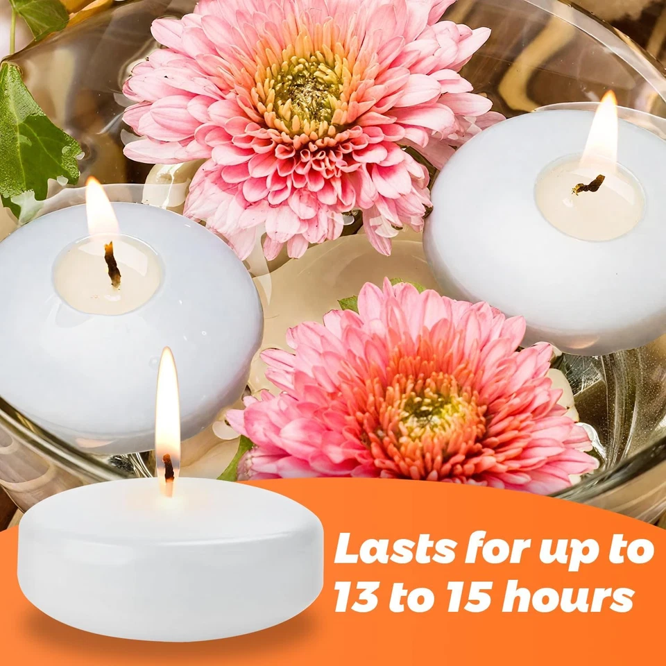 Velas flotantes de 3 pulgadas, 12/24/36/paquete velas flotantes blancas/doradas/rojas, fresa larga Foto 2 de 4