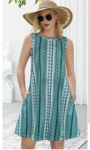 Sommer Kleider für Damen Strand Boho Ärmellos Vintage Blumen Fließend Taschen Tshirt - Bild 3 von 3