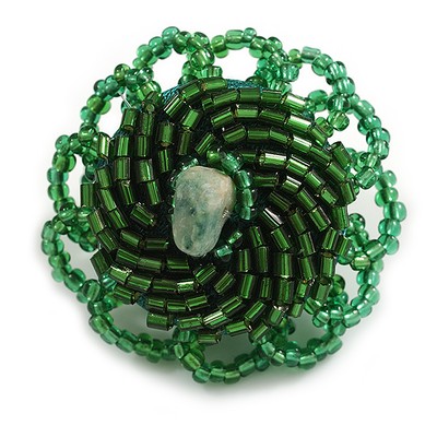 40 mm Durchmesser/Smaragdgrün Glasperlen Gänseblümchen Blume Flex Ring/Größe M