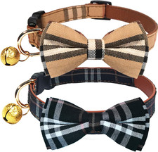 2 Pack/Set Dog Collars with Bow Tie and Bells, Adjustable Cute Dog Bow Ties Coll