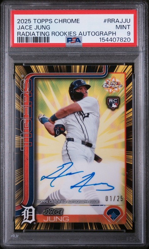2025 Topps Chrome 🔥JACE JUNG🔥 RC Radiating Rookies Auto #1/25 PSA 9 🌟 Mint