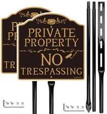 2Pack No Trespassing Sign Private Property with 54 inche Metal Black and gold