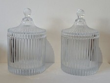 Pair of ribbed glass candy jars 7"