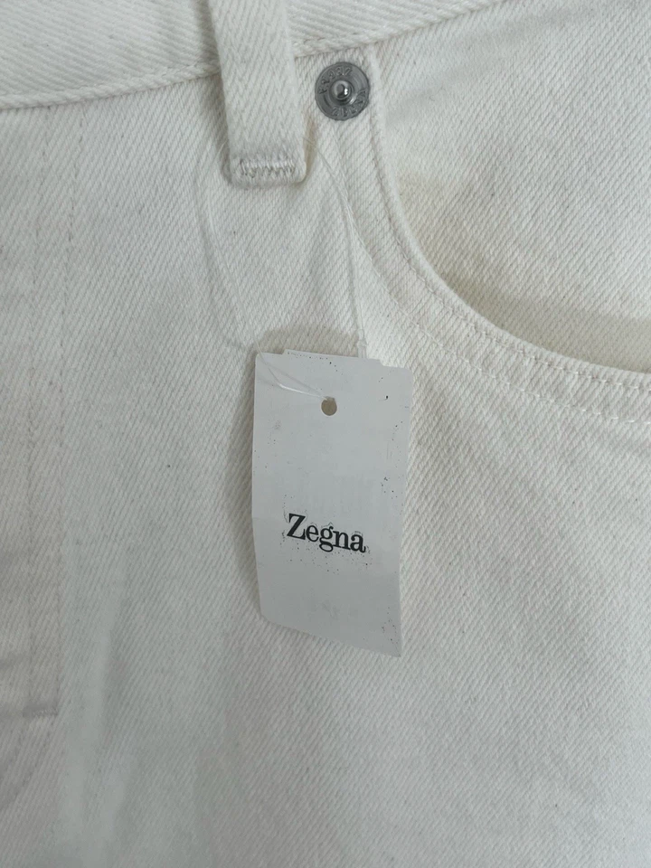 Pantalones de mezclilla blancos de corte regular Zegna para hombre talla 32 nuevos con etiquetas $750 algodón elástico Foto 4 de 4