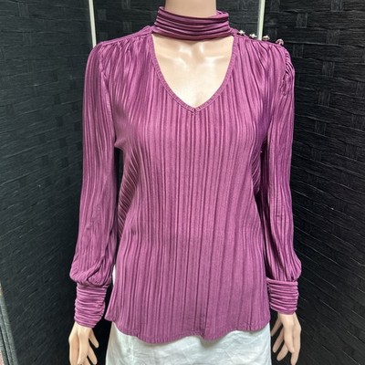 NWOT  Women's Rio & Rain Small Iris Purple Pleated Pullover Dress Blouse