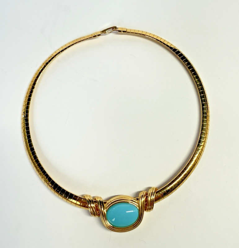Joan Rivers Retired Omega Gold & Turquoise Cabochon Necklace Vintage Excellent!