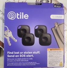 Tile GPS Trackers 4-Pack by Life360 Bluetooth Finders, Open Box