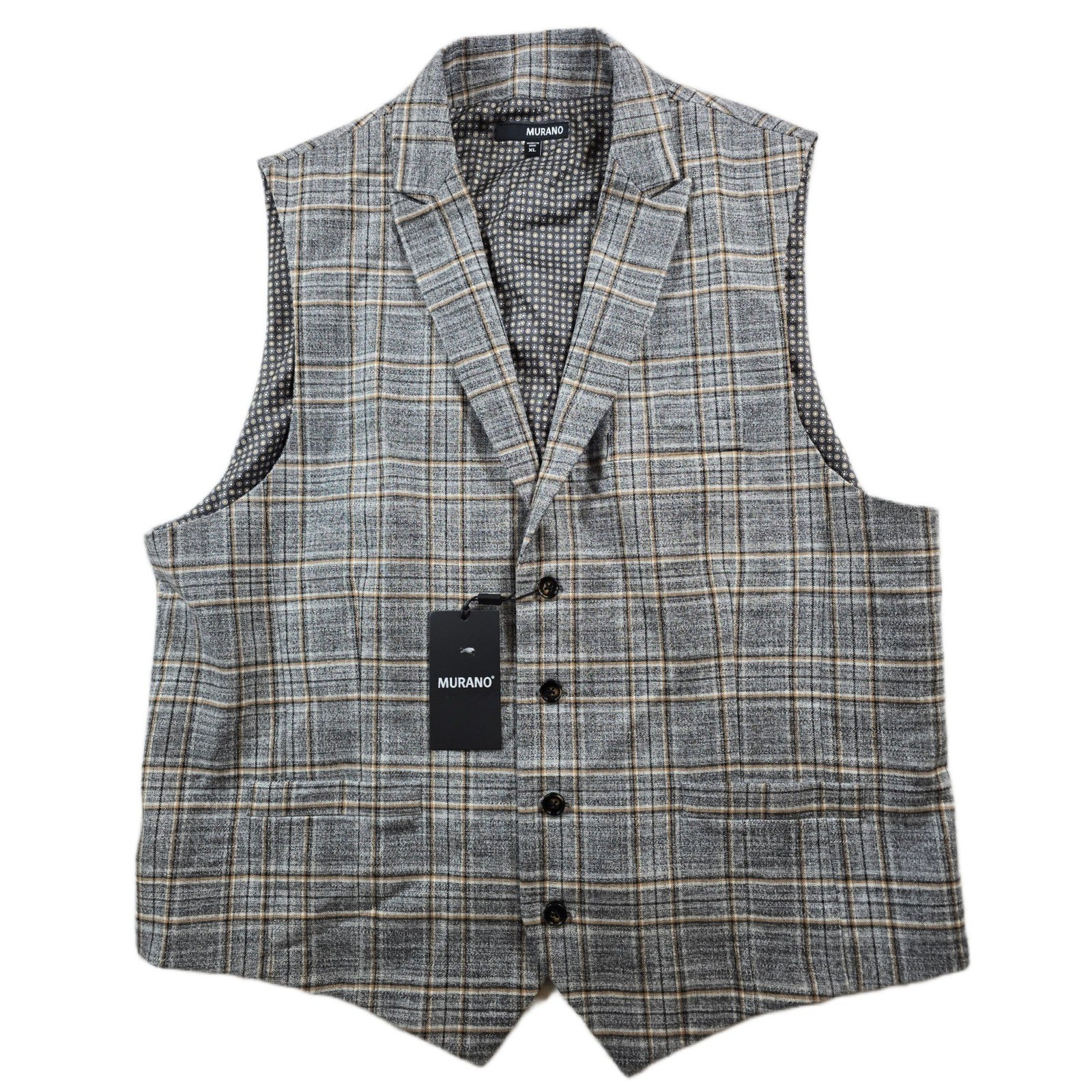 Chaleco Traje Murano Para Hombres XL Gris Cuadros Mezcla de Poli Muesca Solapa Chaleco NUEVO