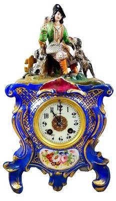 Französische Kaminuhr Porzellan 1860 Louis XV Jacob Petit Rococo Revival