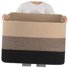 XXXL Blanket Basket, Rectangle Woven Baskets for Storage, Cotton Yellow Black