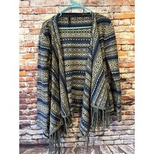 blue gray elan frayed open cardigan sweater women's size large