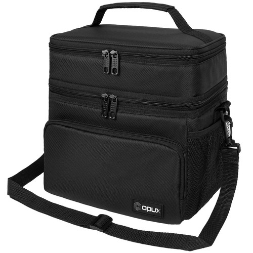 Insulated 2 Deck Lunch Bag for Men Women, Large Dual Compartment Cooler Bag f...