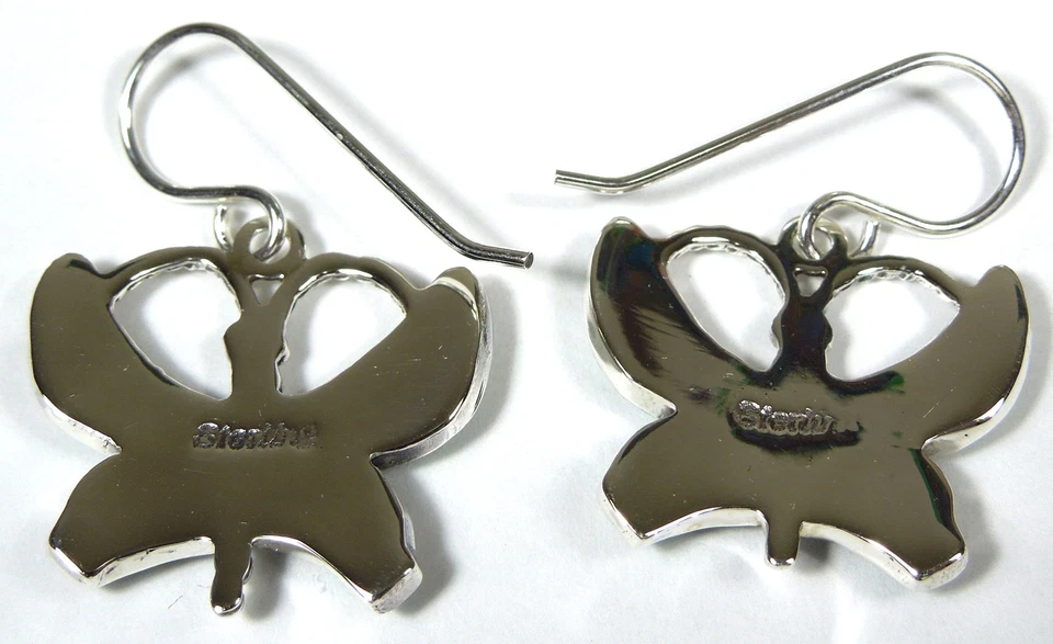 925 Sterling Silver Butterfly Earrings w/ Spiny Oyster Shell & Fire Opal Inlay  - Image 2 of 2