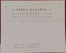 1882 Dunn & Wagner Blacksmith Wilkinsburg Pennsylvania Billhead Receipt