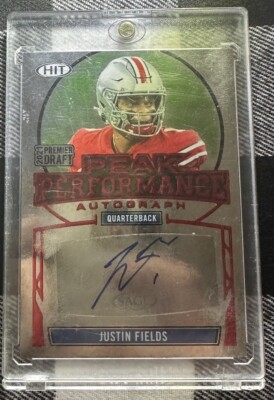 Justin Fields RC 2021 Premier Draft Sage Peak Perf  Auto