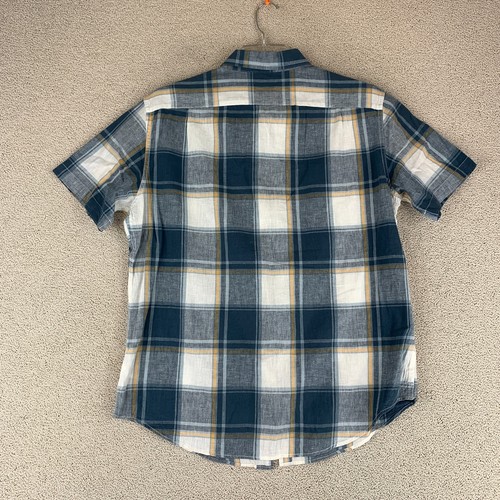 Merona Button Up Shirt Mens Large Multicolor Plaid Short Sleeve Linen Cotton - Picture 5 of 8
