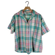 Vintage plaid short sleeve button up shirt large