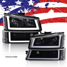 Fit For 2003-2007 Silverado Black Housing LED DRL Headlight LH + RH Replacement