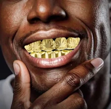 Hip Hop 14K Gold GP Mouth Teeth Grills Grillz Set + Mold Kit Weed Marijuana Leaf