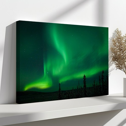 Green Aurora Northern Lights Canvas Print Wall Art, Home Decor Wall Hanging - Picture 2 of 10