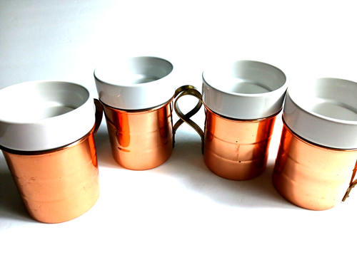 Baker Hart & Stuart Vintage Copper & Porcelain Cups Mugs Steins Set Of 4 Heavy - Picture 7 of 21